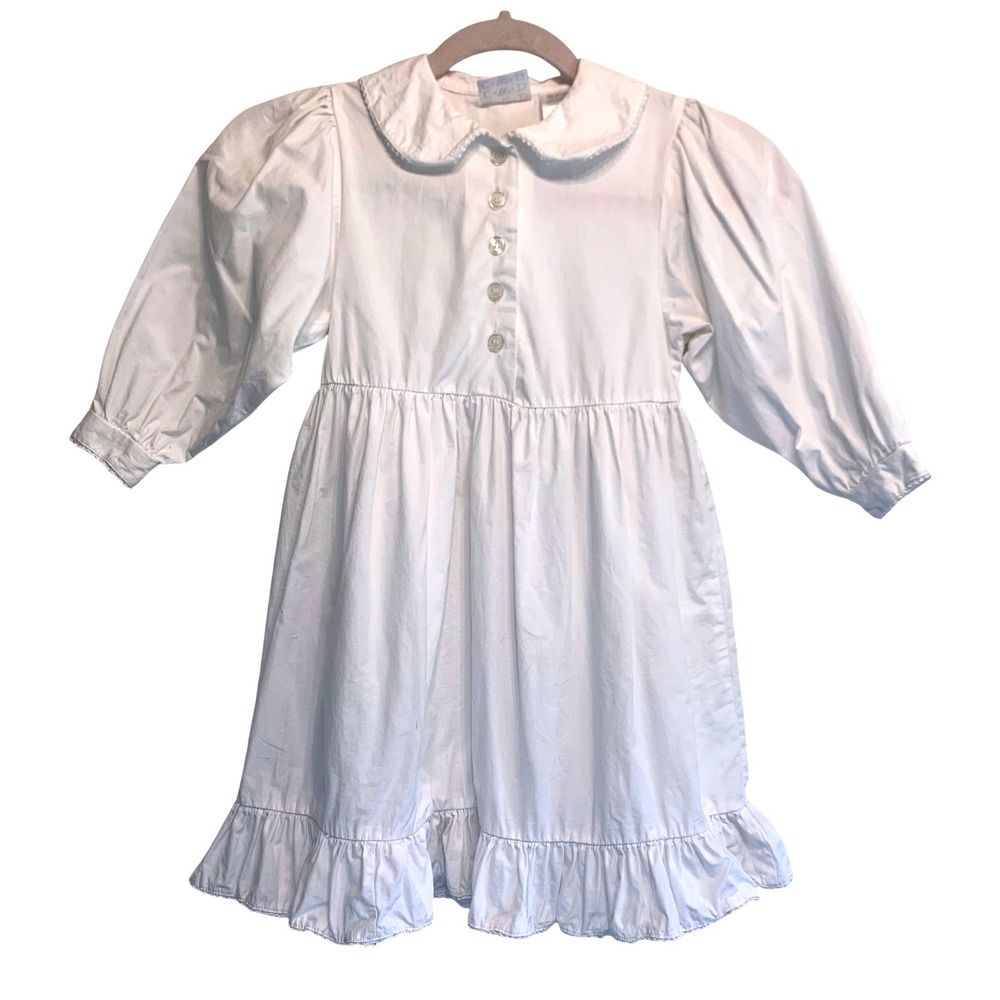 C.W.D White Cotton Peter Pan Collar Ruffle Dress Girls 4/5 Cottagecore Tea Party